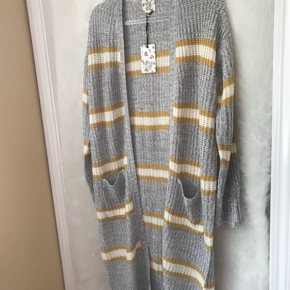 Grey and Yellow Striped Cardigan Size S And M NWT - Picture 5 of 8